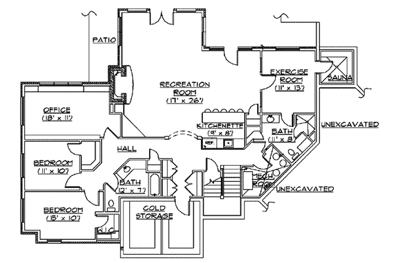 House Plan Design - Floor Plan - Lower Floor for Craftsman House Plan #5-147 - 3 bed, 3.5 bath