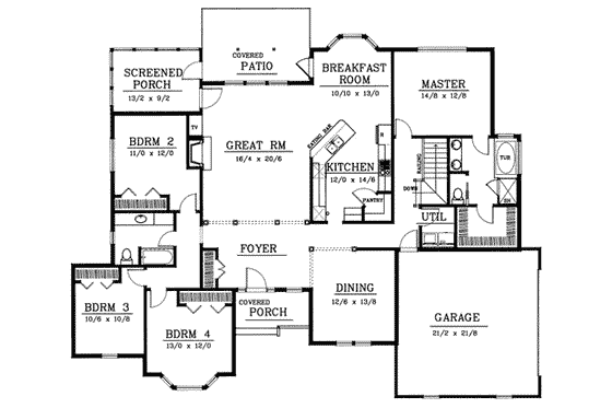 Floor Plan - Main Floor for Traditional House Plan #101-103 - 4 bed, 2 bath