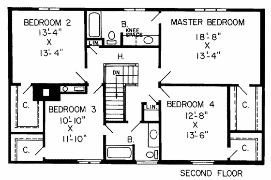 Floor Plan - Upper Floor for Country House Plan #312-176 - 4 bed, 2.5 bath