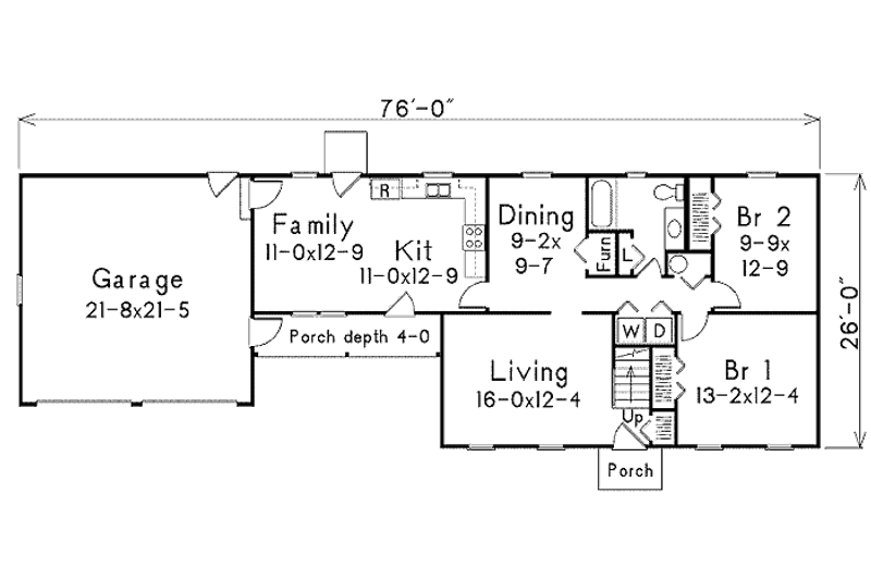 Dream House Plan - Floor Plan - Main Floor for Country House Plan #57-519 - 4 bed, 2 bath
