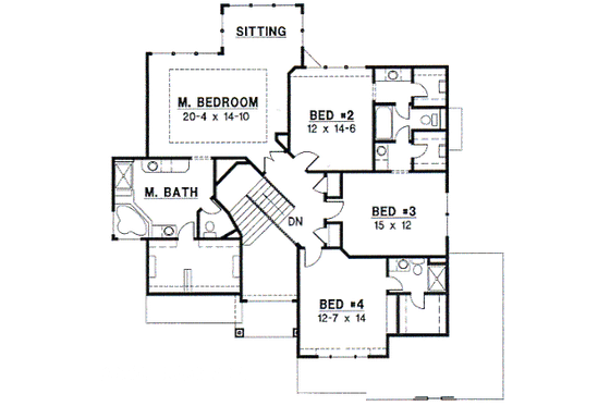 Floor Plan - Upper Floor for European House Plan #67-576 - 4 bed, 3.5 bath