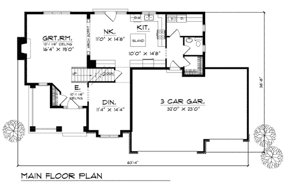 Floor Plan - Main Floor for Traditional House Plan #70-330 - 4 bed, 2.5 bath