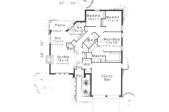 Floor Plan - Main Floor for European House Plan #310-289 - 3 bed, 2 bath