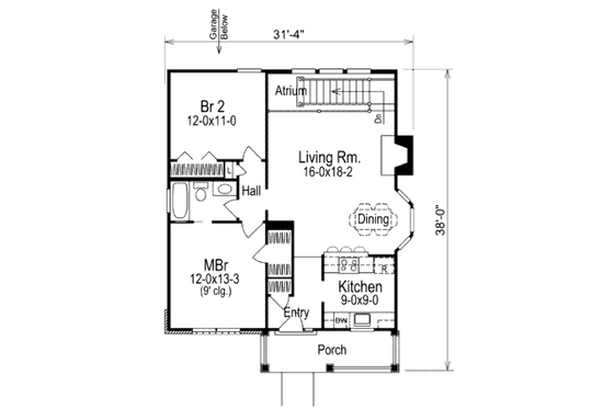 Floor Plan - Main Floor for Cottage House Plan #57-310 - 2 bed, 1 bath