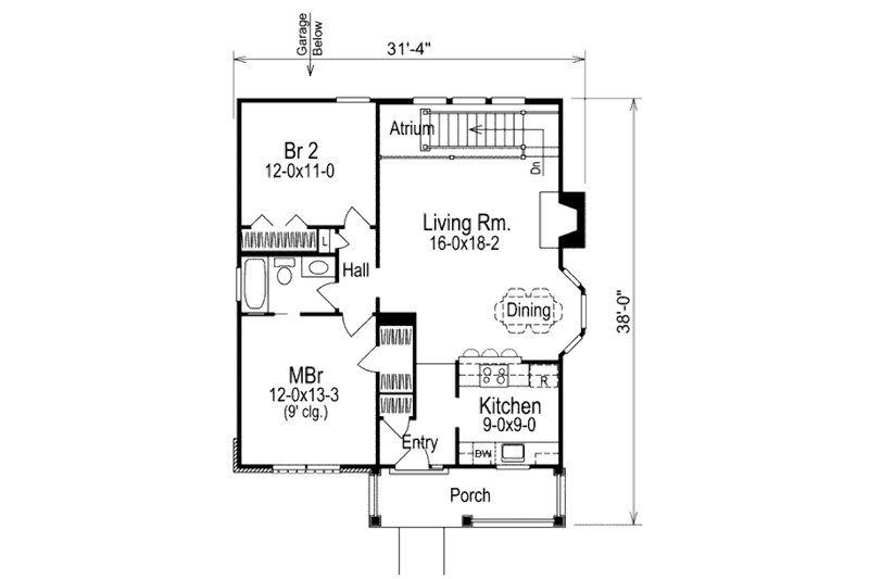 Home Plan - Floor Plan - Main Floor for Cottage House Plan #57-310 - 2 bed, 1 bath
