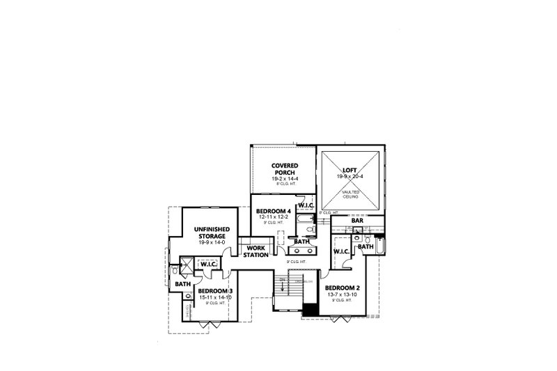 House Blueprint - Floor Plan - Upper Floor for Modern House Plan #1080-26 - 4 bed, 4.5 bath