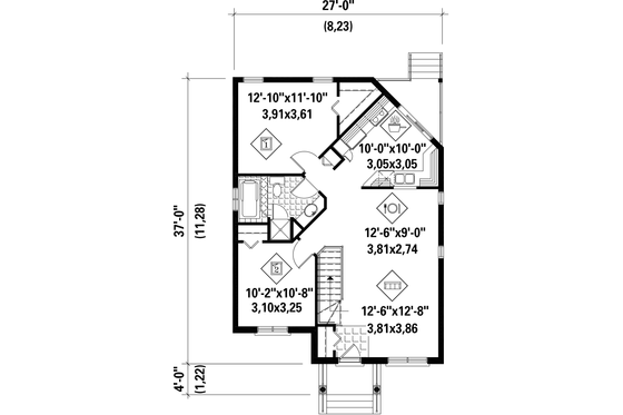 Floor Plan - Main Floor for Cottage House Plan #25-4447 - 2 bed, 1 bath