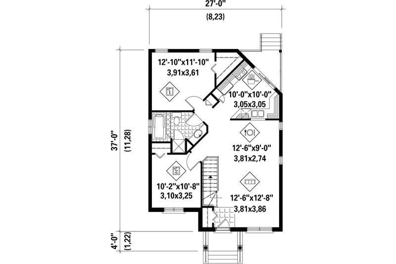 Home Plan - Floor Plan - Main Floor for Cottage House Plan #25-4447 - 2 bed, 1 bath