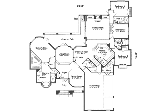 Floor Plan - Main Floor for European House Plan #135-127 - 4 bed, 4 bath
