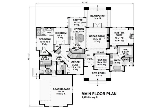 Floor Plan - Main Floor for Cottage House Plan #51-568 - 4 bed, 3 bath