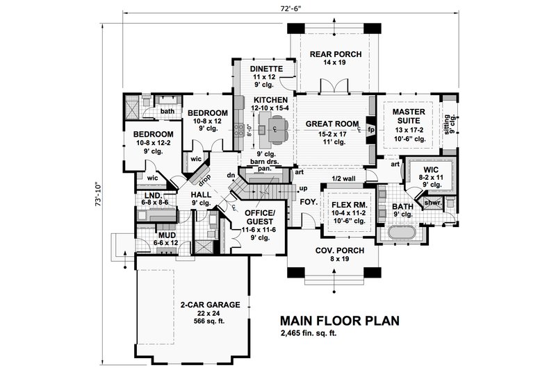 House Blueprint - Floor Plan - Main Floor for Cottage House Plan #51-568 - 4 bed, 3 bath