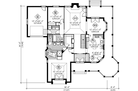 Floor Plan - Main Floor for Country House Plan #25-1158 - 2 bed, 2 bath