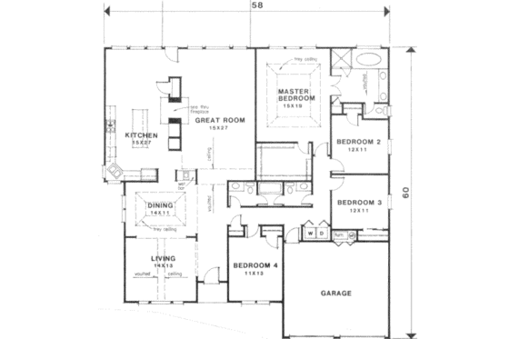 Floor Plan - Main Floor for Traditional House Plan #129-130 - 4 bed, 3 bath