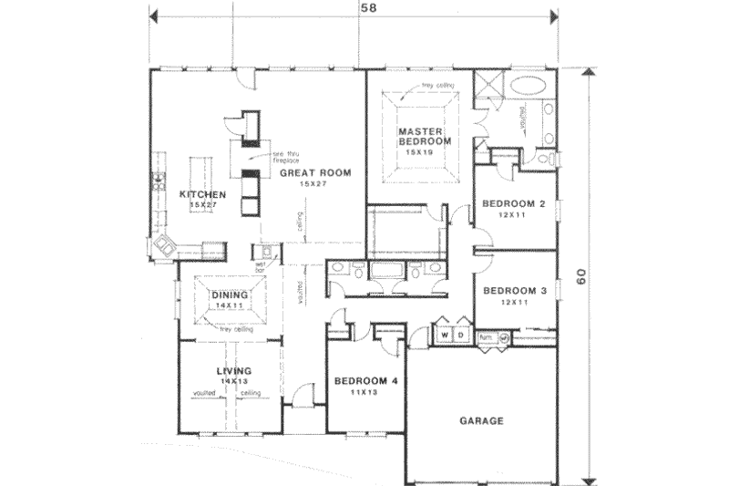 Home Plan - Floor Plan - Main Floor for Traditional House Plan #129-130 - 4 bed, 3 bath