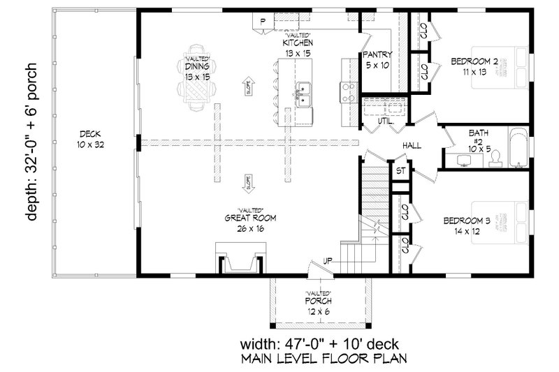 House Blueprint - Floor Plan - Main Floor for Farmhouse House Plan #932-555 - 3 bed, 2 bath