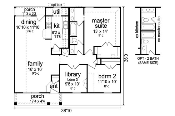Floor Plan - Main Floor for Craftsman House Plan #84-575 - 2 bed, 1 bath