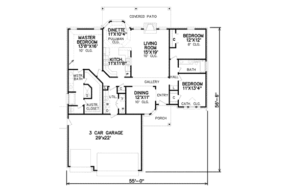 Floor Plan - Main Floor for Traditional House Plan #65-294 - 3 bed, 2 bath