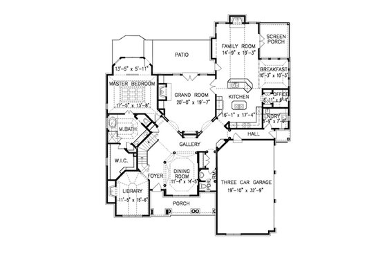 Floor Plan - Main Floor for Traditional House Plan #54-414 - 4 bed, 3.5 bath