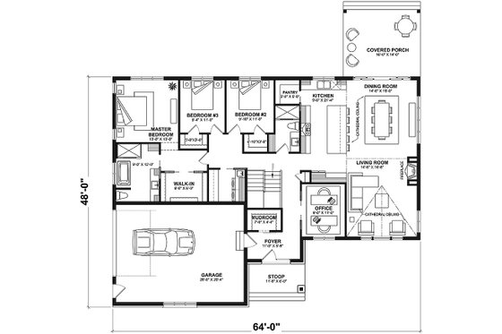 Floor Plan - Main Floor for Country House Plan #23-2800 - 3 bed, 2 bath