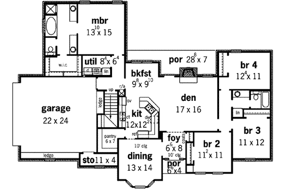 Floor Plan - Main Floor for European House Plan #16-282 - 4 bed, 2 bath