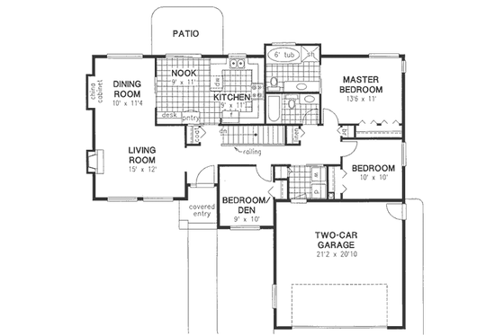 Floor Plan - Main Floor for Traditional House Plan #18-334 - 3 bed, 2 bath