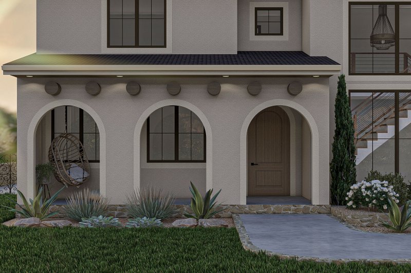 Architectural House Design - Exterior - Covered Porch for Adobe / Southwestern House Plan #455-503 - 4 bed, 2.5 bath