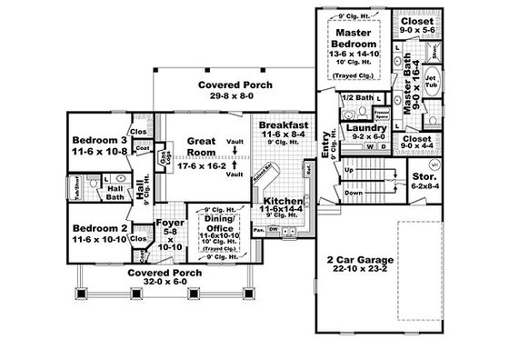 Floor Plan - Main Floor for Craftsman House Plan #21-292 - 3 bed, 2.5 bath