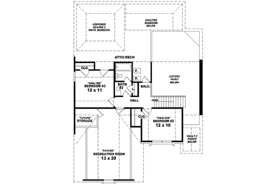 Floor Plan - Upper Floor for European House Plan #81-796 - 3 bed, 2.5 bath