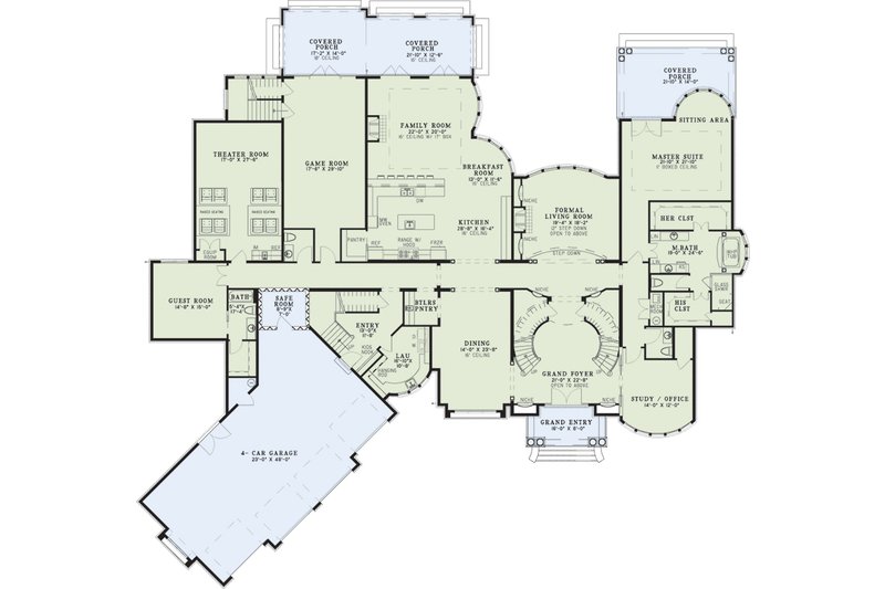 Architectural House Design - Floor Plan - Main Floor for European House Plan #17-2572 - 6 bed, 7.5 bath