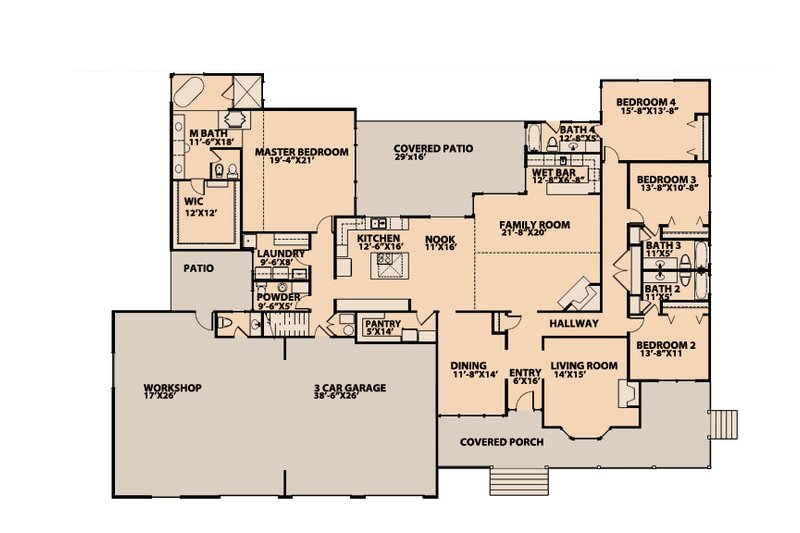 Architectural House Design - Floor Plan - Main Floor for Country House Plan #515-6 - 4 bed, 4.5 bath