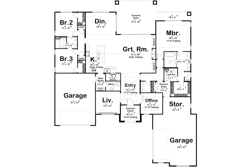 House Blueprint - Floor Plan - Main Floor for Cottage House Plan #455-684 - 3 bed, 2.5 bath