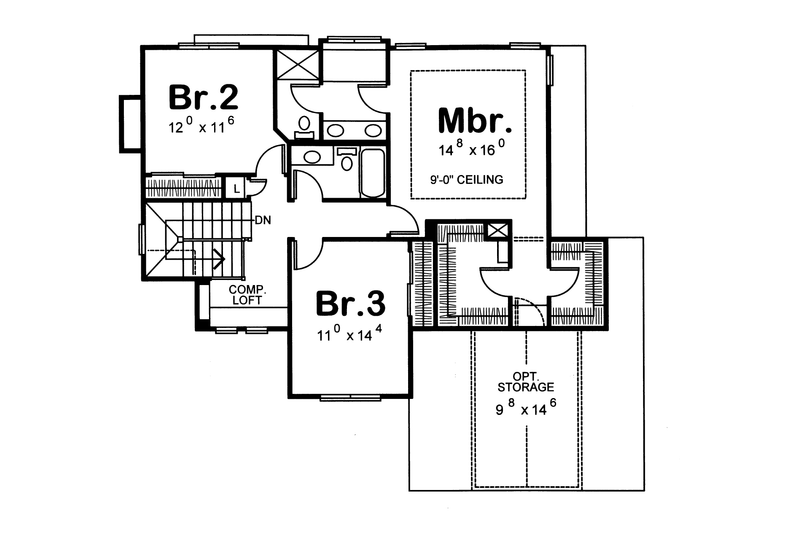 House Blueprint - Floor Plan - Upper Floor for Craftsman House Plan #20-250 - 3 bed, 2.5 bath