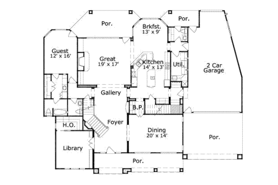 Floor Plan - Main Floor for European House Plan #411-103 - 4 bed, 4.5 bath
