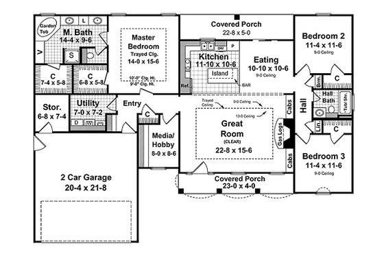 Floor Plan - Main Floor for Southern House Plan #21-208 - 3 bed, 2 bath