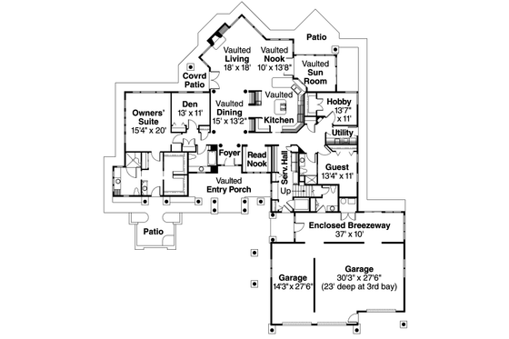 Floor Plan - Main Floor for Craftsman House Plan #124-621 - 4 bed, 4.5 bath