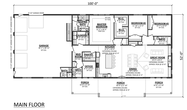 House Plan Design - Floor Plan - Main Floor for Barndominium House Plan #1089-78 - 3 bed, 3.5 bath