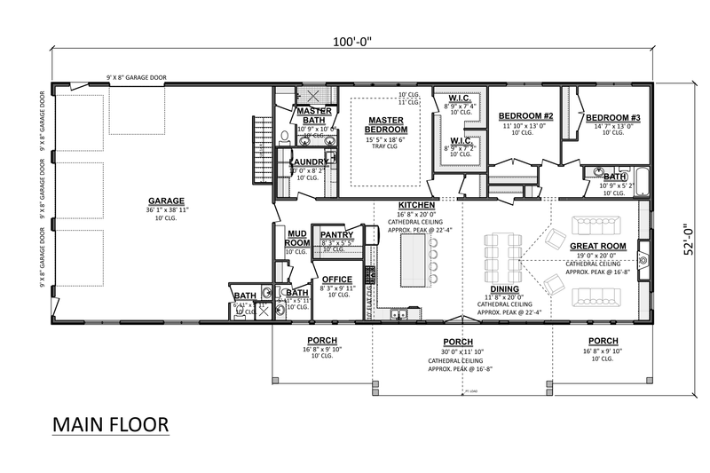 House Plan Design - Floor Plan - Main Floor for Barndominium House Plan #1089-78 - 3 bed, 3.5 bath