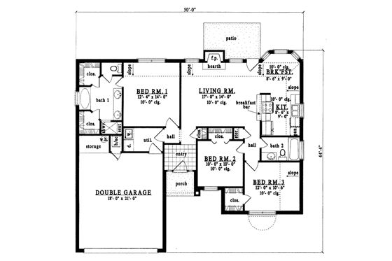 Floor Plan - Main Floor for Traditional House Plan #42-188 - 3 bed, 2 bath