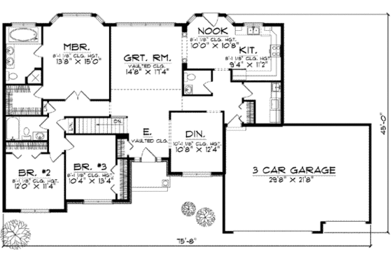 Floor Plan - Main Floor for Ranch House Plan #70-592 - 3 bed, 2.5 bath