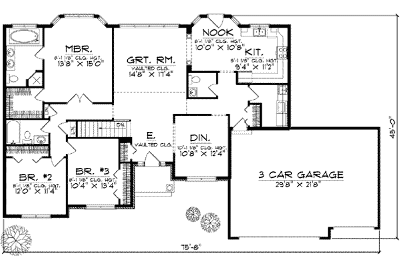 House Plan Design - Floor Plan - Main Floor for Ranch House Plan #70-592 - 3 bed, 2.5 bath