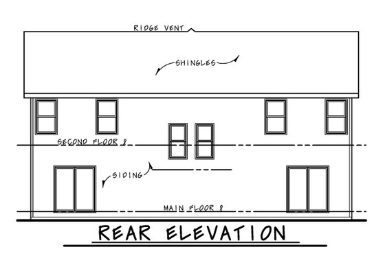 Exterior - Rear Elevation for Farmhouse House Plan #20-2528 - 3 bed, 2.5 bath