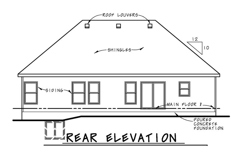 Architectural House Design - Exterior - Rear Elevation for Traditional House Plan #20-2423 - 3 bed, 2 bath