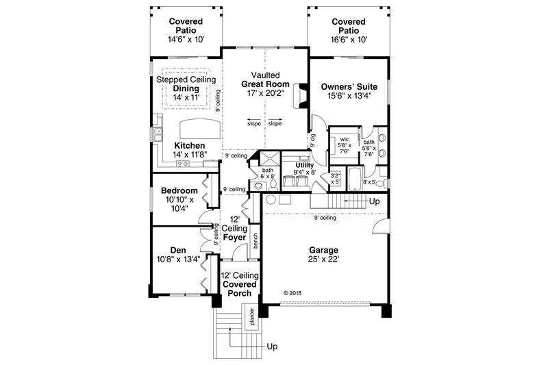 House Blueprint - Floor Plan - Main Floor for Prairie House Plan #124-1123 - 3 bed, 2 bath