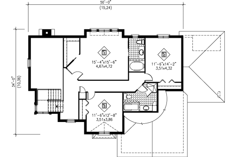 House Plan Design - Floor Plan - Upper Floor for European House Plan #25-2129 - 3 bed, 2.5 bath