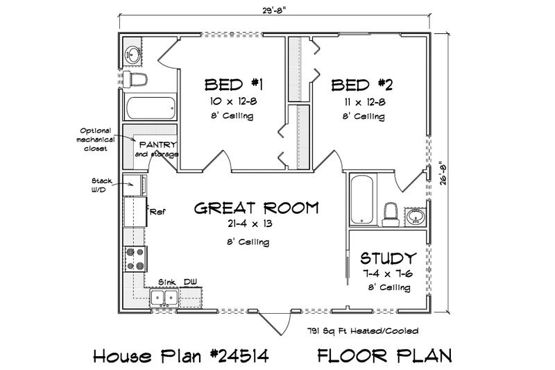 Dream House Plan - Floor Plan - Main Floor 1 for Cottage House Plan #513-2307 - 2 bed, 2 bath