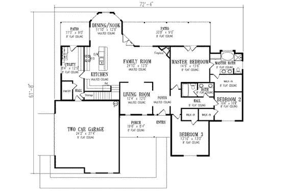 Floor Plan - Main Floor for Traditional House Plan #1-603 - 3 bed, 2 bath