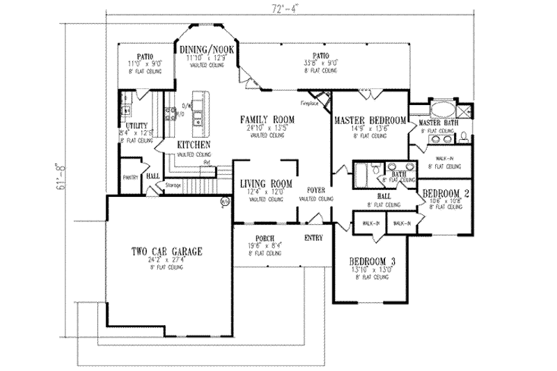 Home Plan - Floor Plan - Main Floor for Traditional House Plan #1-603 - 3 bed, 2 bath