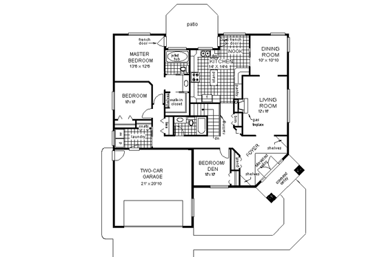 Floor Plan - Main Floor for Ranch House Plan #18-129 - 3 bed, 2 bath