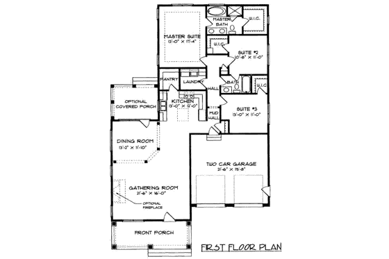 Floor Plan - Main Floor for Craftsman House Plan #413-788 - 3 bed, 2 bath