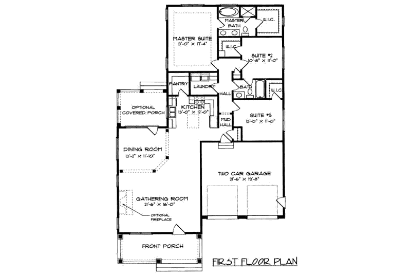 Home Plan - Floor Plan - Main Floor for Craftsman House Plan #413-788 - 3 bed, 2 bath